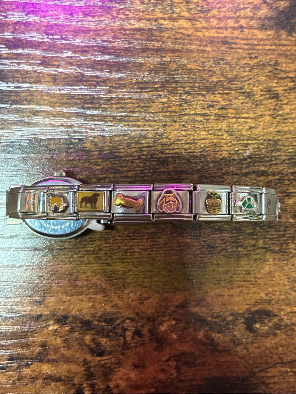 Vintage Italian Charm Bracelet Watch Stainless Steel w/ 14k Accent & Disney
